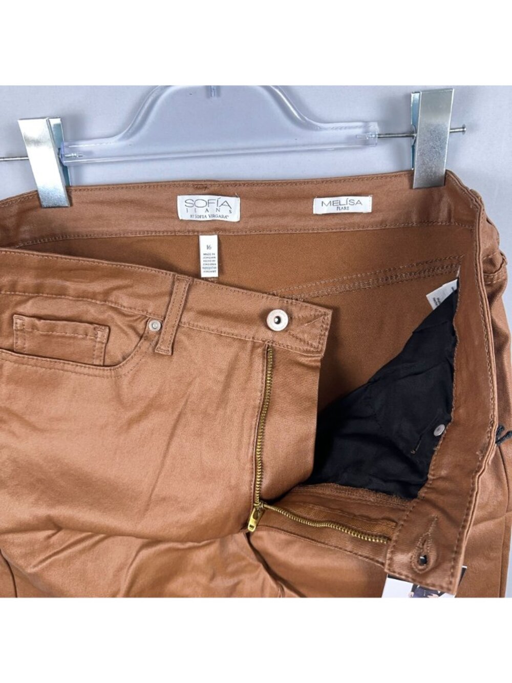 Sofia Jeans By Sofia Vergara Melisa Flare Pants Size 16 Brown High Rise - Picture 3 of 10